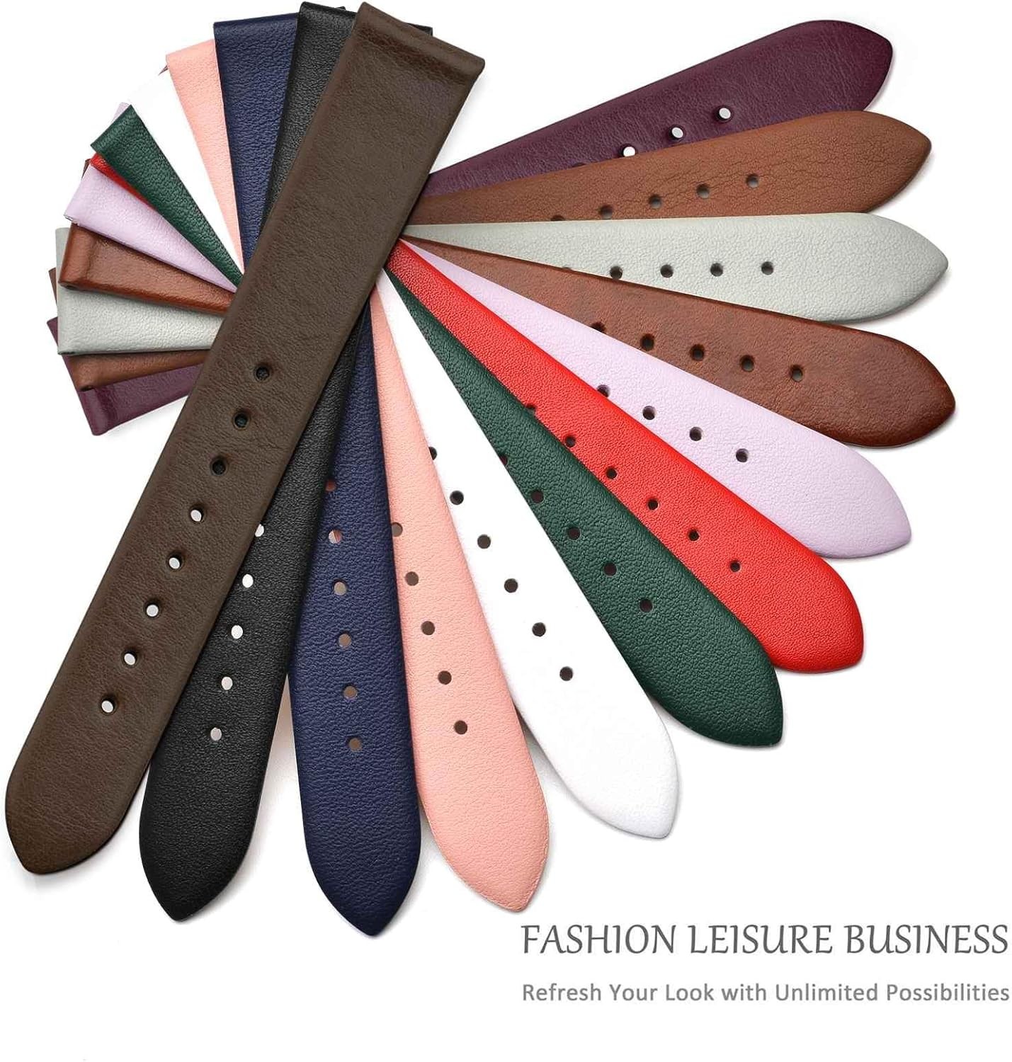 Elegant Genuine Leather Replacement Watch Band for 18mm Lug Width, Gold Buckle