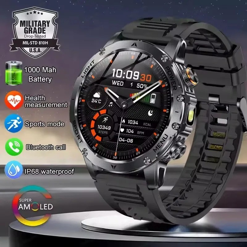 New Outdoor Military Grade 1000mAh Battery Smart Watch Men 1.7 inches AMOLED Scr