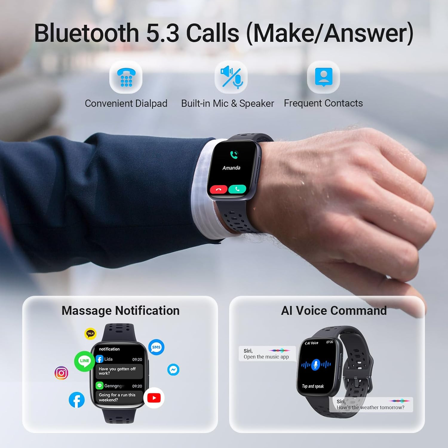 Smart Watches for Men Android Iphone (2 Bands), [1.85″ AMOLED Screen] Smartwatch