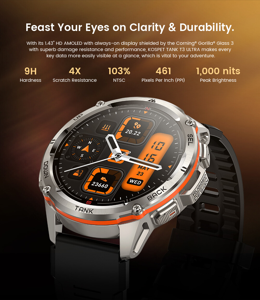 AMAZTIM TANK T3 Ultra GPS Smart Watch Men Waterproof 470mAh 60 Day Long Battery