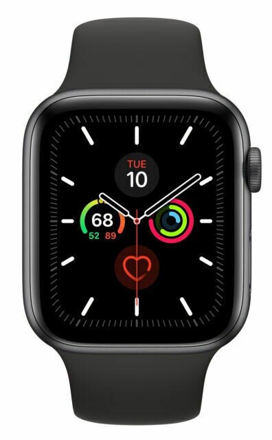 Apple Watch Series 5 44mm Space Gray Aluminium Case with Black Sport Band – S/M