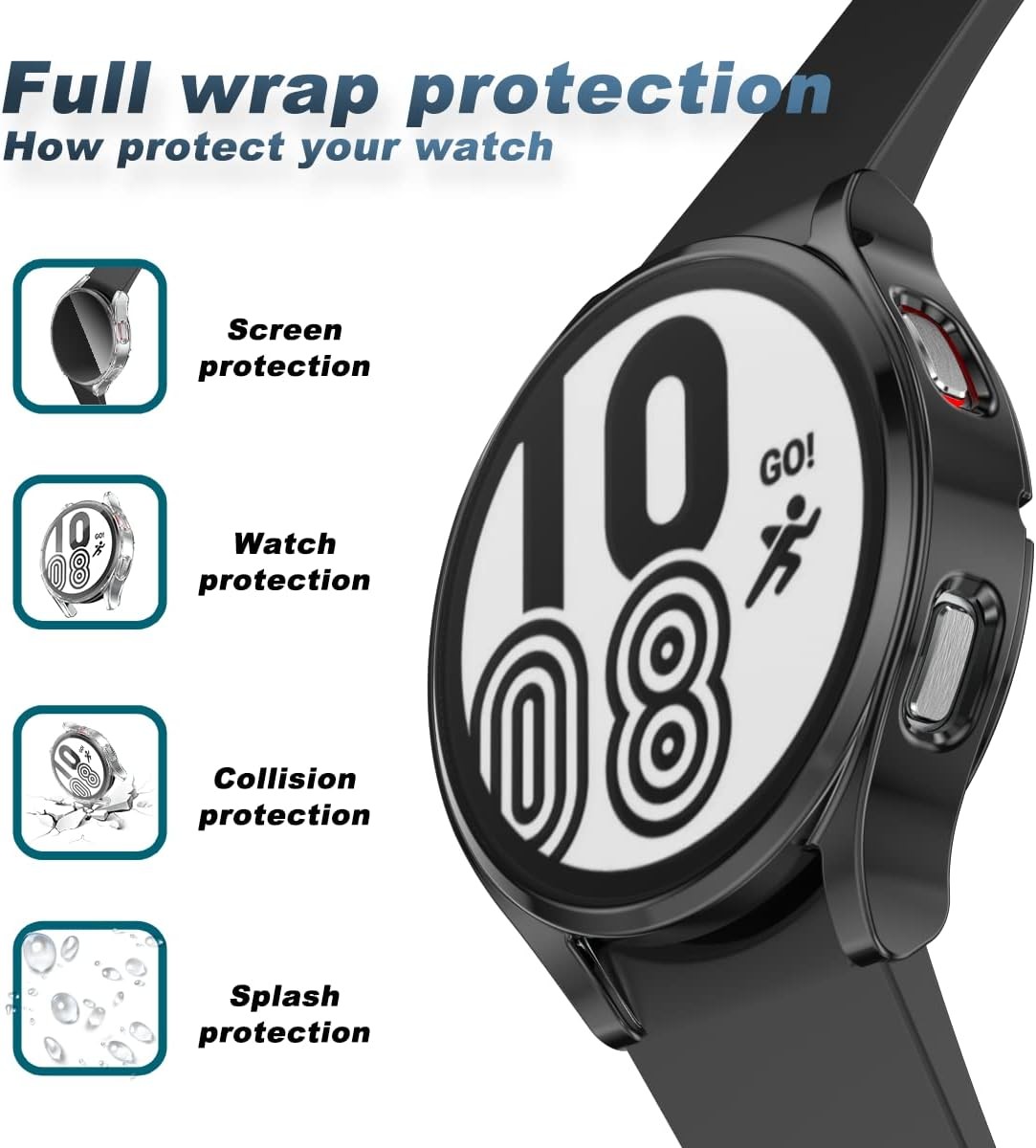 4-Pack Bumper Cases in Clear/Black TPU for Samsung Galaxy Watch 5 44mm Protectio