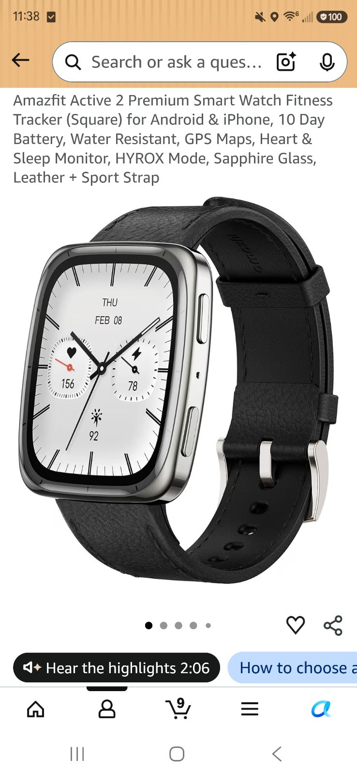 Amazfit Active 2 Premium Smart Watch (Square) , 10 Day Battery, Sapphire Glass