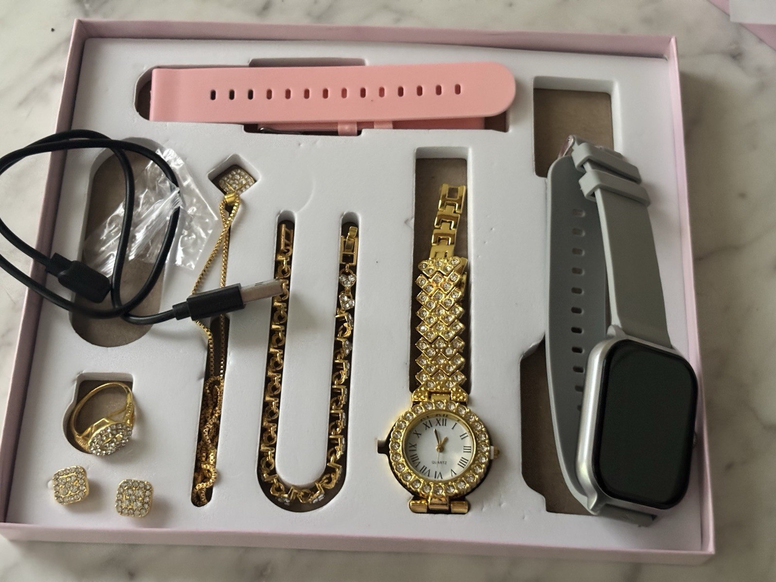 A58 Plus 2.02in Touch Screen Smart Watch Set, Pink Silicone Band, Silver