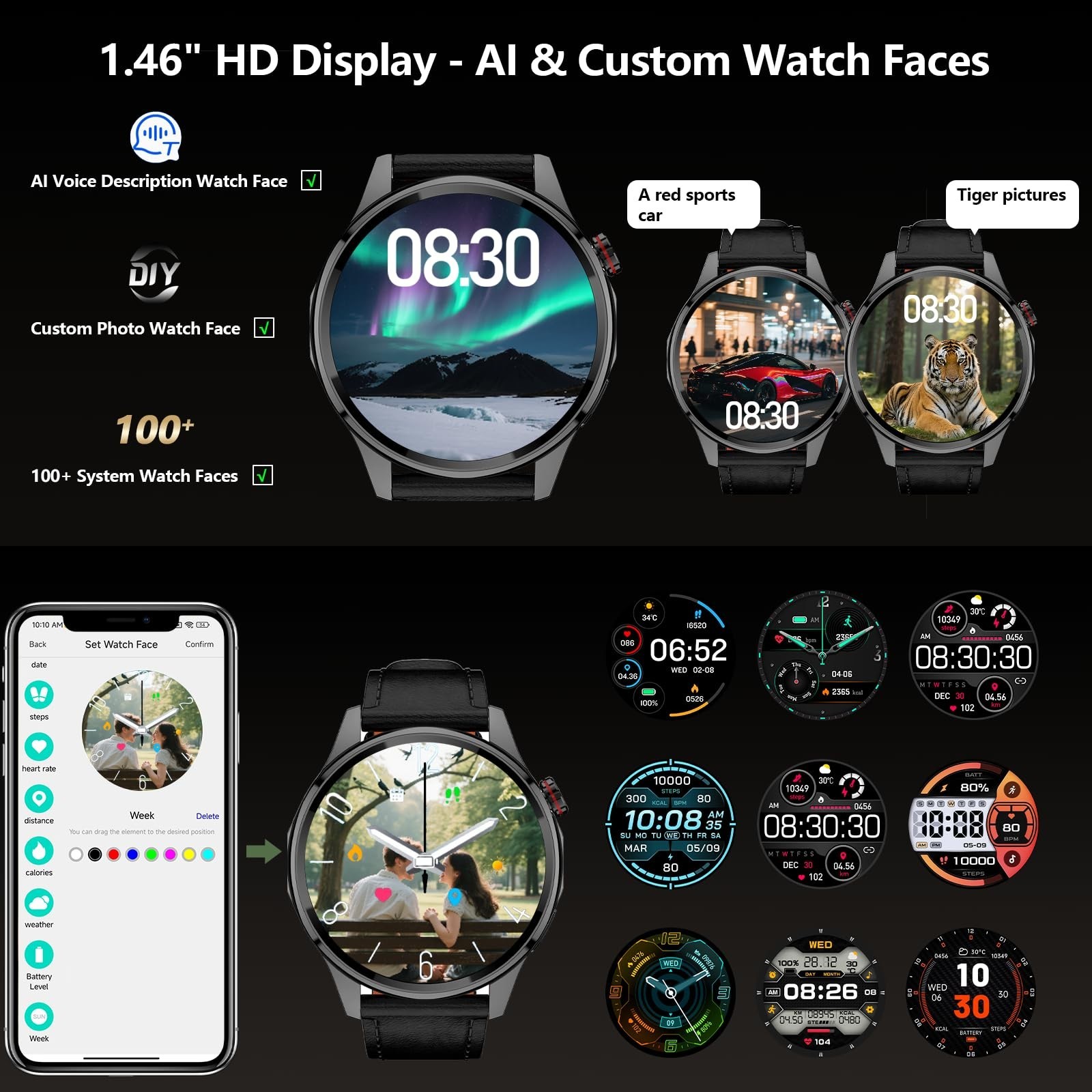 GPS Smartwatch for Men, 1.46″ Fitness Tracker, Call/Text, Health Monitor, 100+ S