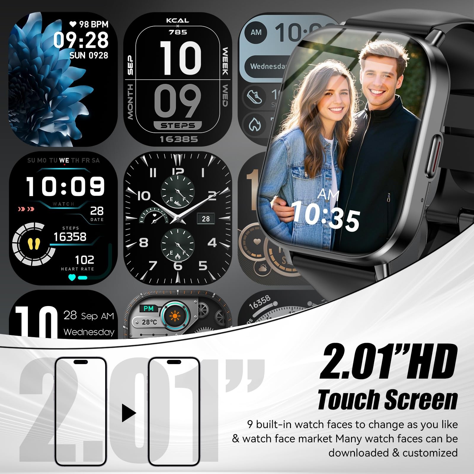 ganopterygon Smart Watch with 2.01″ HD Touchscreen, Bluetooth S, Black