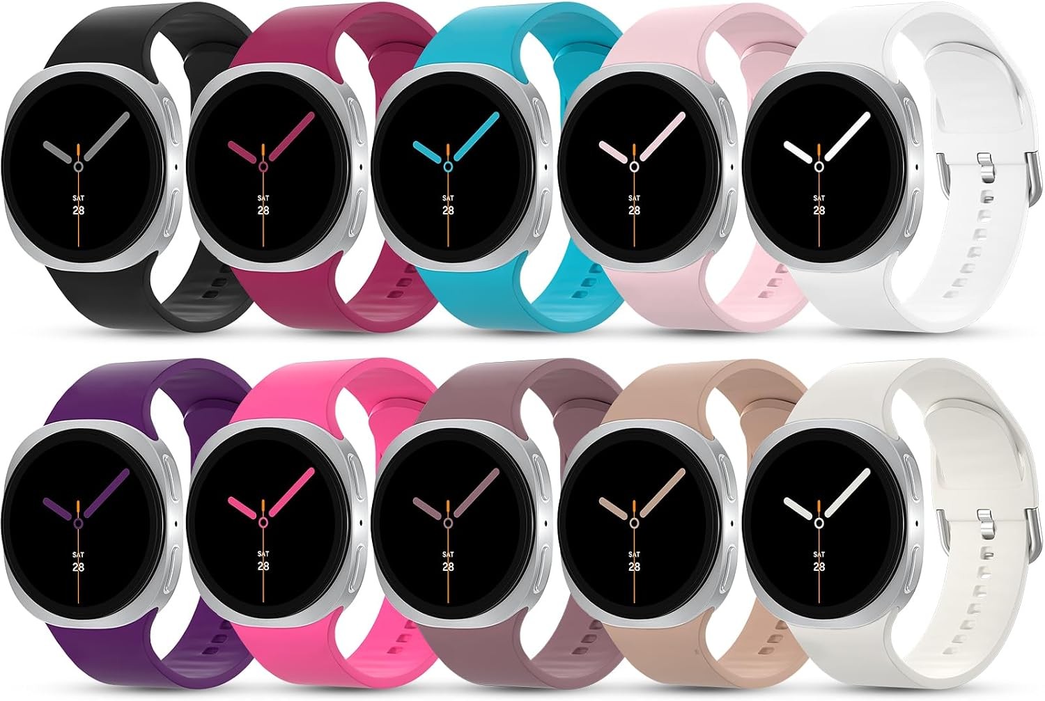 10 Pack No Gap Silicone Bands for Samsung Galaxy Watch 8 40mm 44mm, Mixed Colors