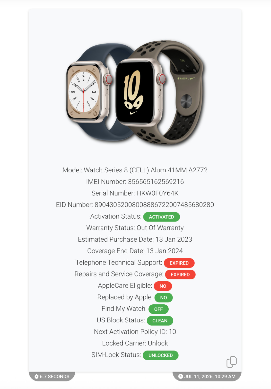 Apple Watch Series 8 / 41MM GPS+Cellular Unlocked Midnight Aluminum Case A2772