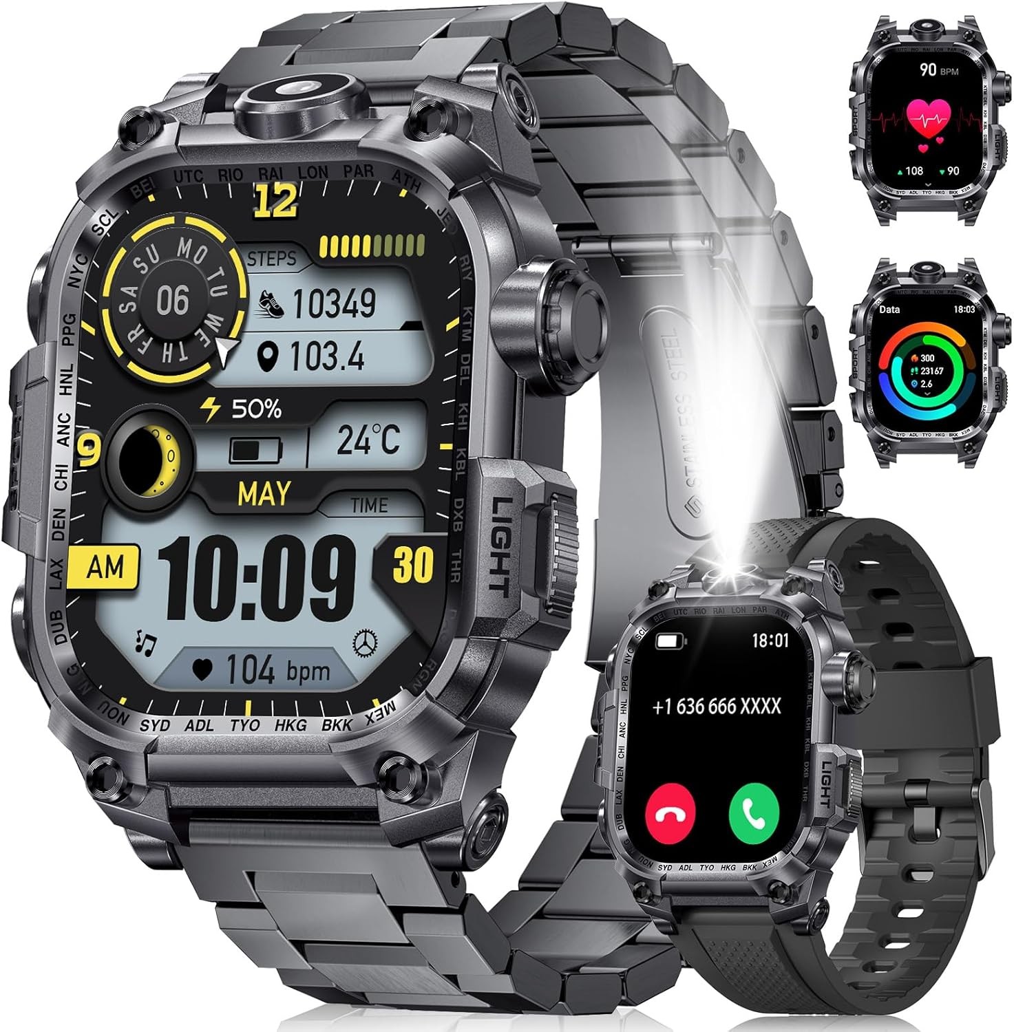 Military Smart Watches for Men(Answer/Make Calls),2.01″ HD Screen Sports Smartwa