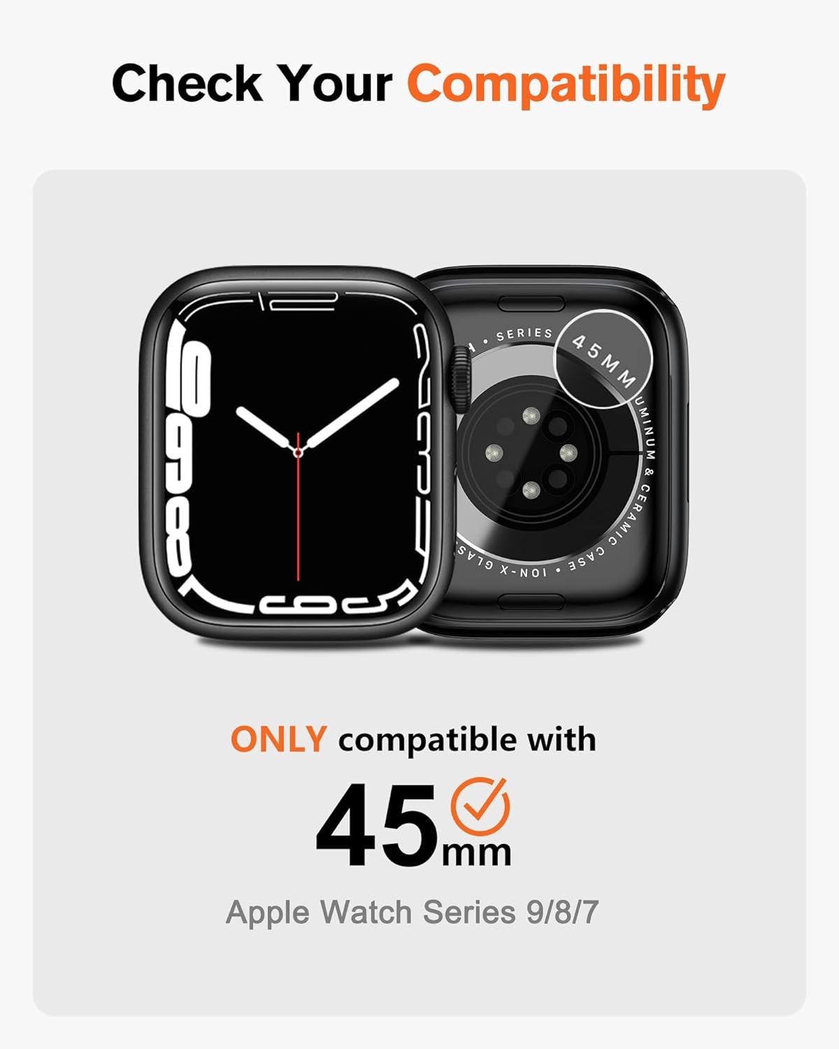 3 in 1 Metal Case for Apple Watch Series 9/8/7 45mm Rugged Bumper Protector