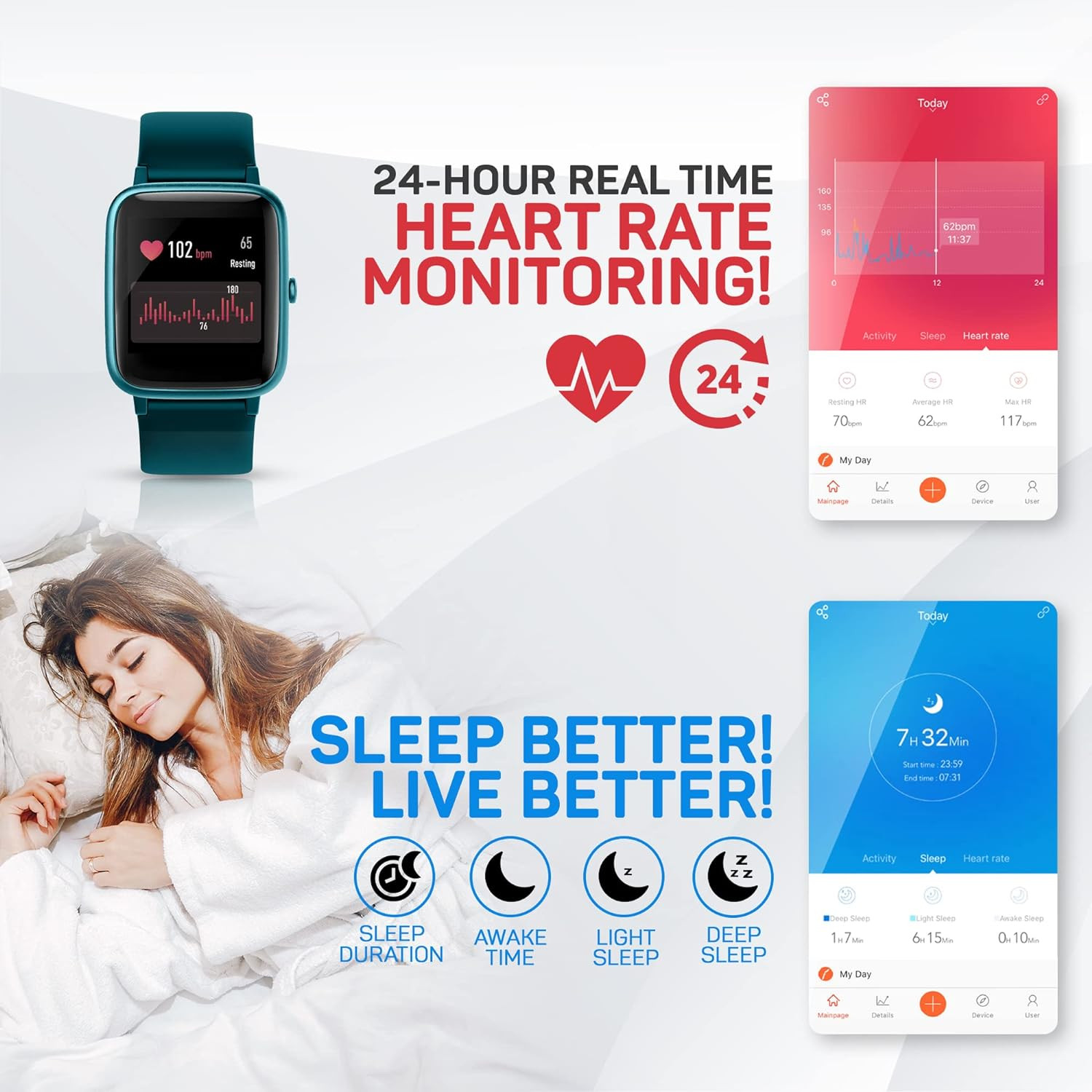 OCTANDRA Move Veryfitpro Smart Watch HR Heart Rate Sleep Monitor IP68 Waterproof