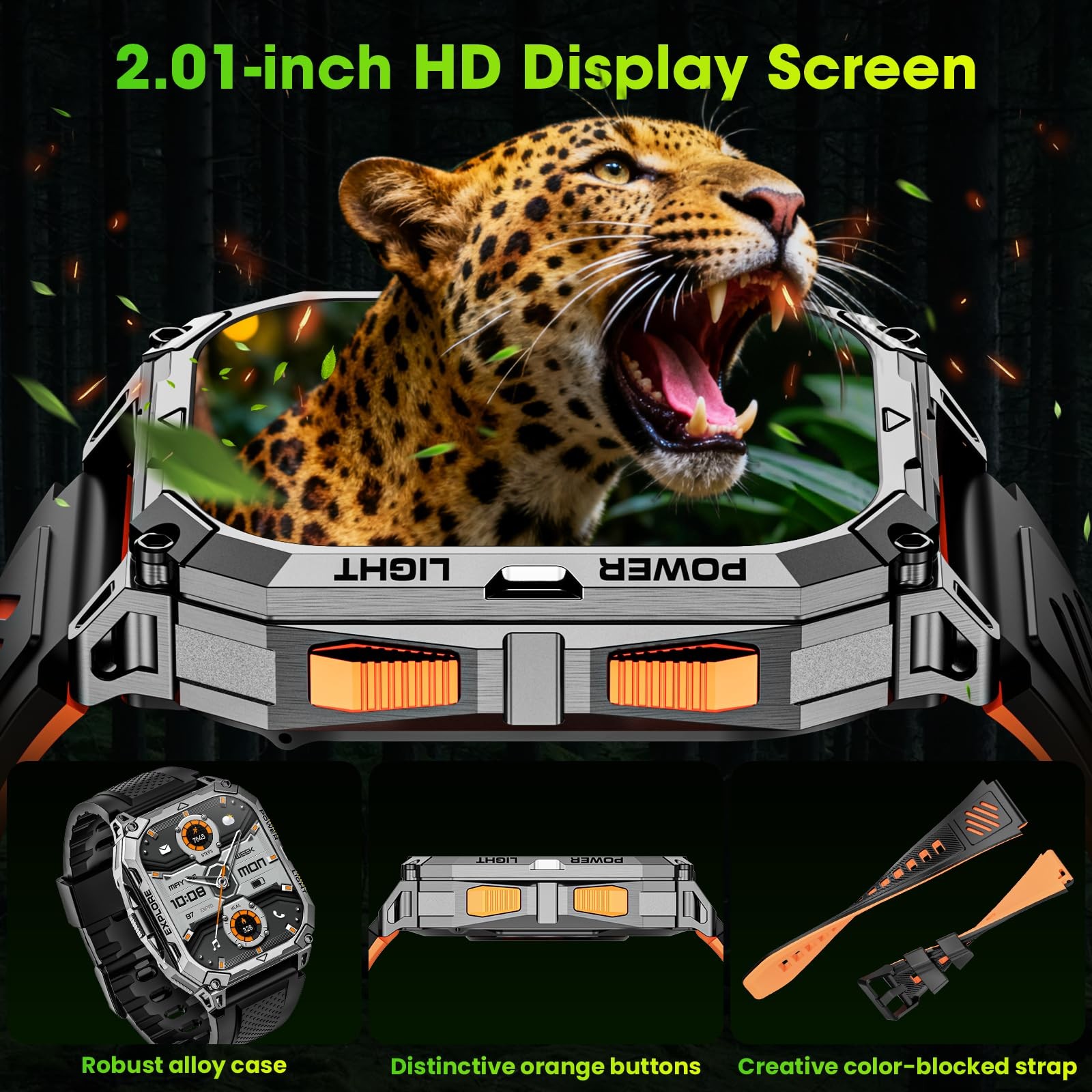 Smart Watches for Men, 2.01″ HD Military Smart Watch with 1000mAh HighCapacit…