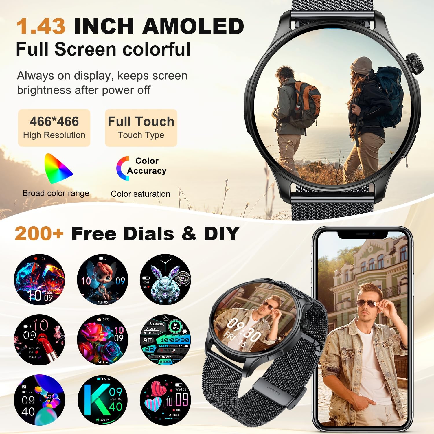 Smart Watch for Men Women Fitness: Make Answer Call 1.43 inches, Black