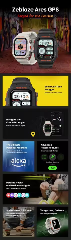 SmartWatch Zeblaze Ares GPS, Alexa, Voice calls, hear Rate, Activity Tracker, BT