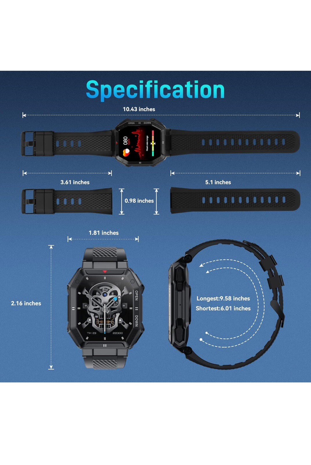 Smartwatch Tactical Fitness Activity Tracker Waterproof for Samsung Galaxy A12