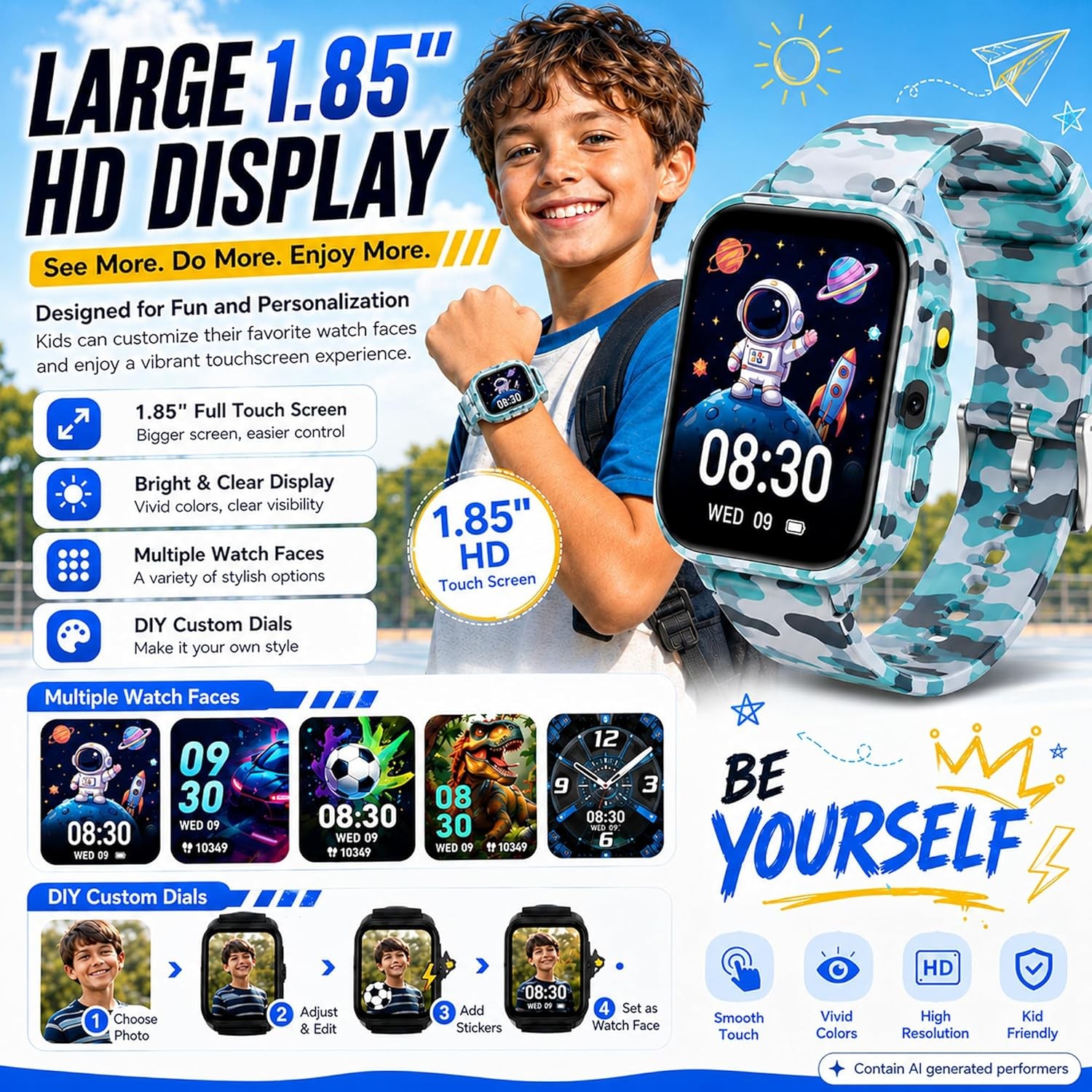 Ai Smart Watch for Kids Boys Age 5-12 Ai Functions Games HD Touch Screen Watches