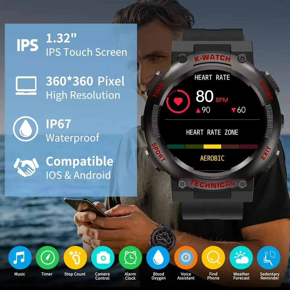 Kingstar Smart Watches for Men – 1.32″ Full Touch Smart Watch for Android iPhone