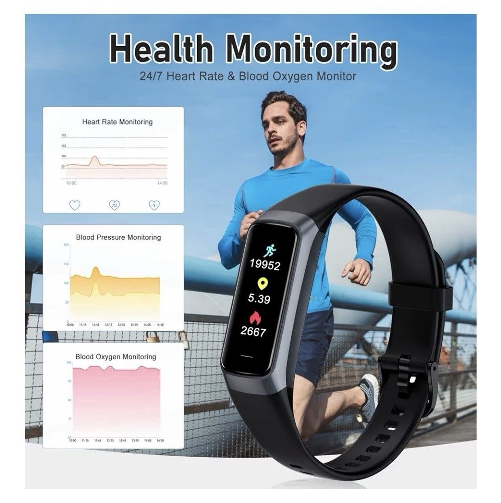 Fitness Tracker Smart Band Black With App Keep Health Smart Wrist Watch