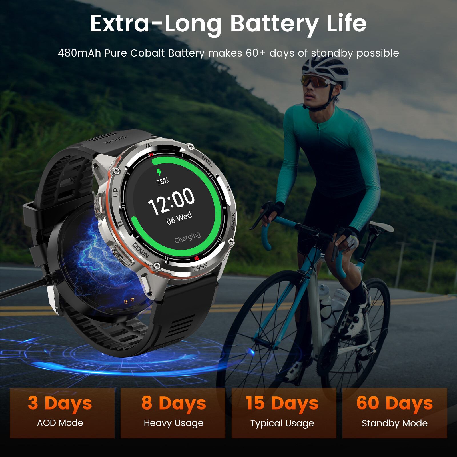 AMAZTIM TANK T3 Smart Watch for Men Women Smart Watches 50m Waterproof Men Watch
