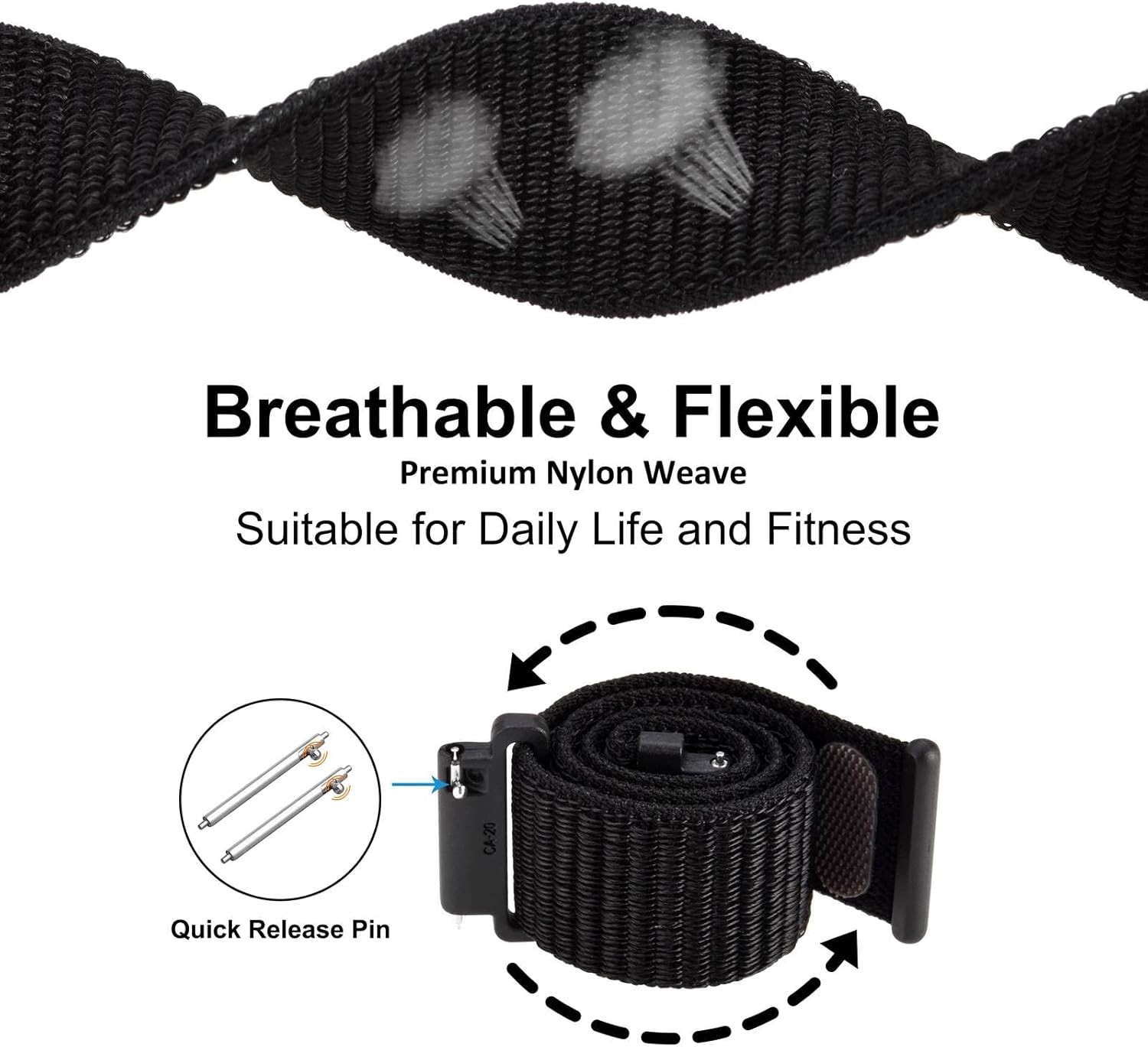 22mm Nylon Strap Compatible with Adjustable Watch Band Quick Release
