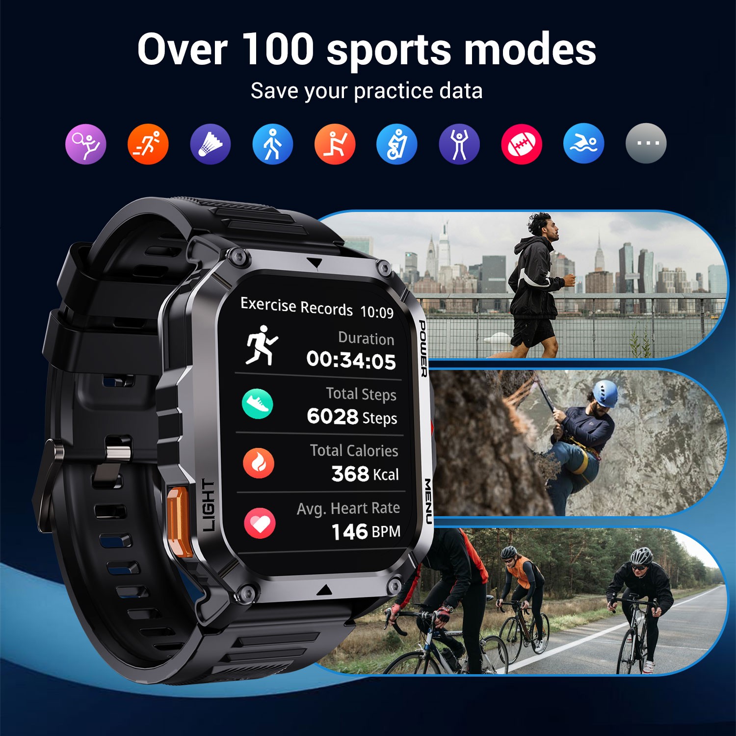 Bluetooth Smart Watch For Men 900mah Built-in Compass Health Monitoring Watches