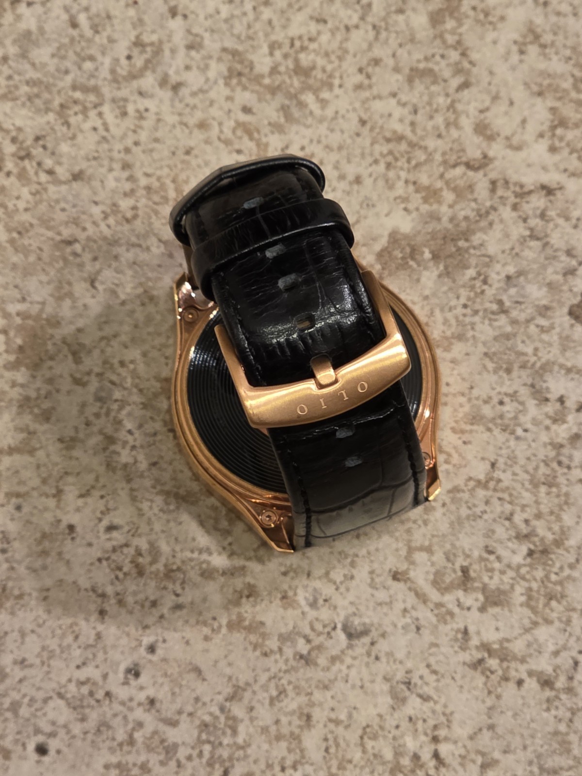 Olio One Men’s Black Leather Strap 18K Rose Gold Clad Smartwatch *UNTESTED*READ