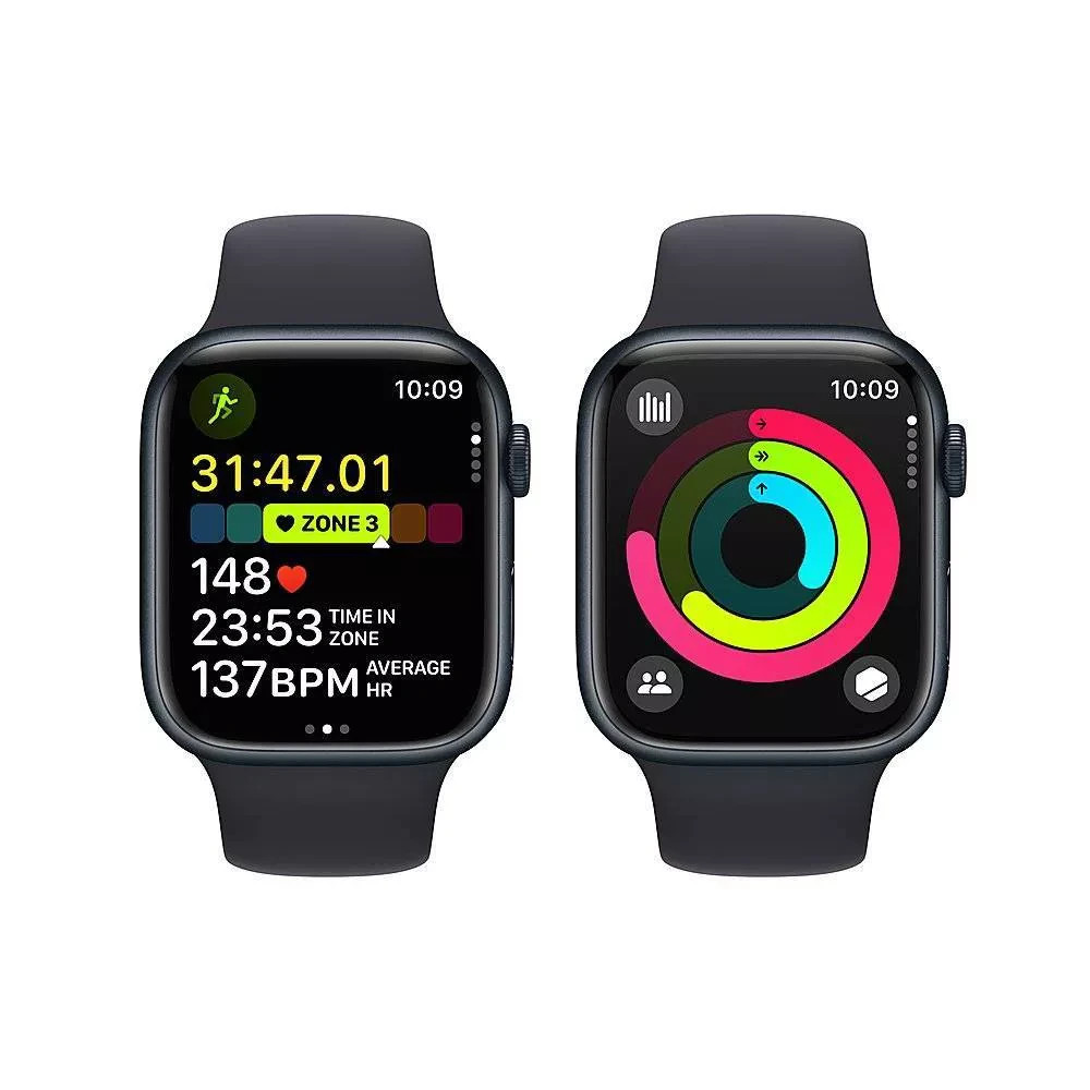 Apple Watch Series 9 45mm Aluminum Case with M/L Sport Band – Midnight (GPS)…