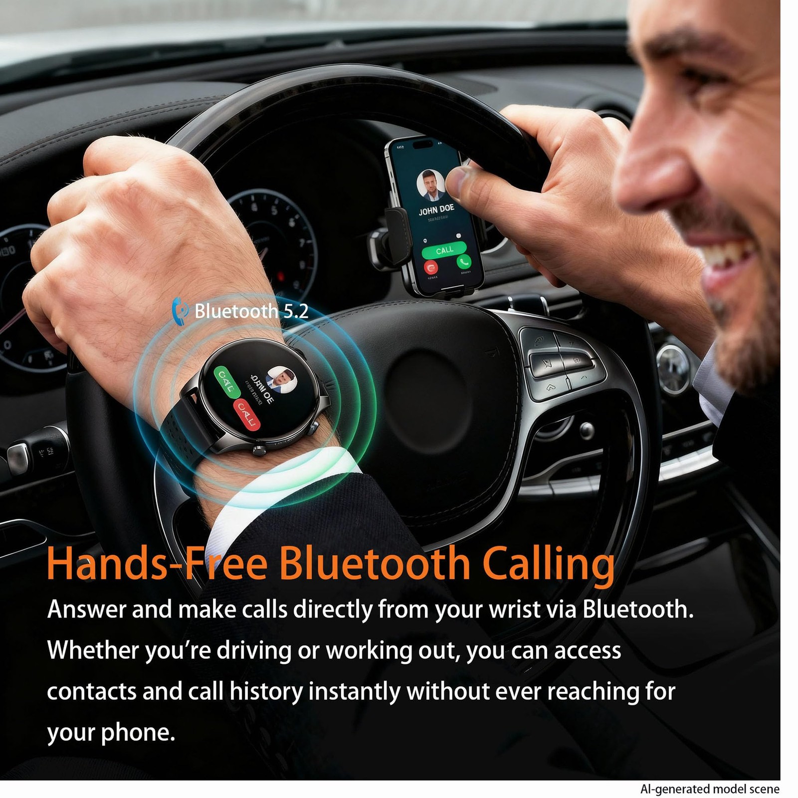 for Men, 1.43″ AMOLED, Built-in GPS, Black