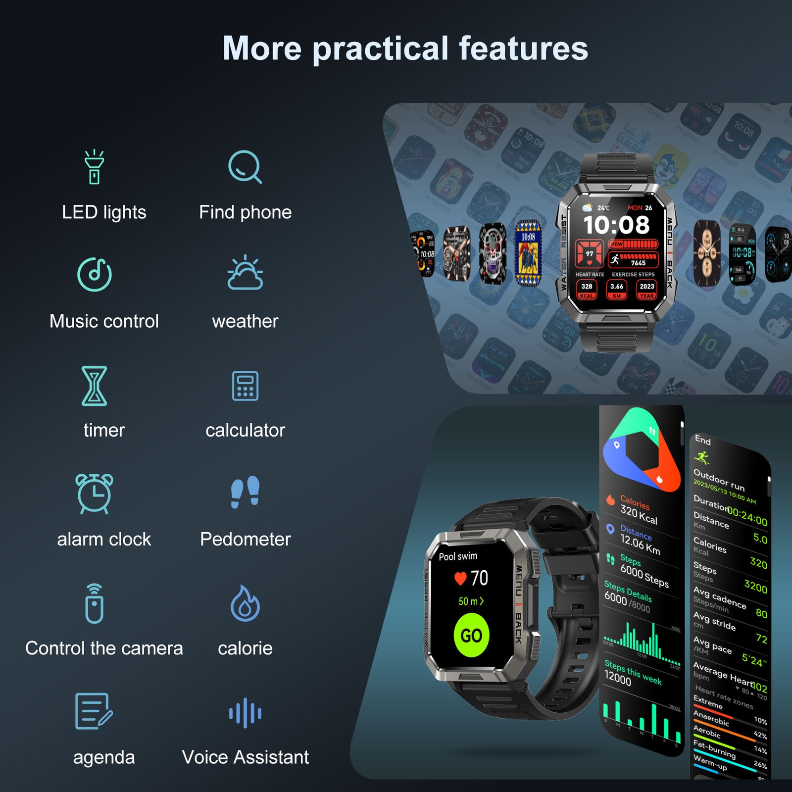 Men Tactical Military Smart Watches Health Tracker Waterproof for Android IOS