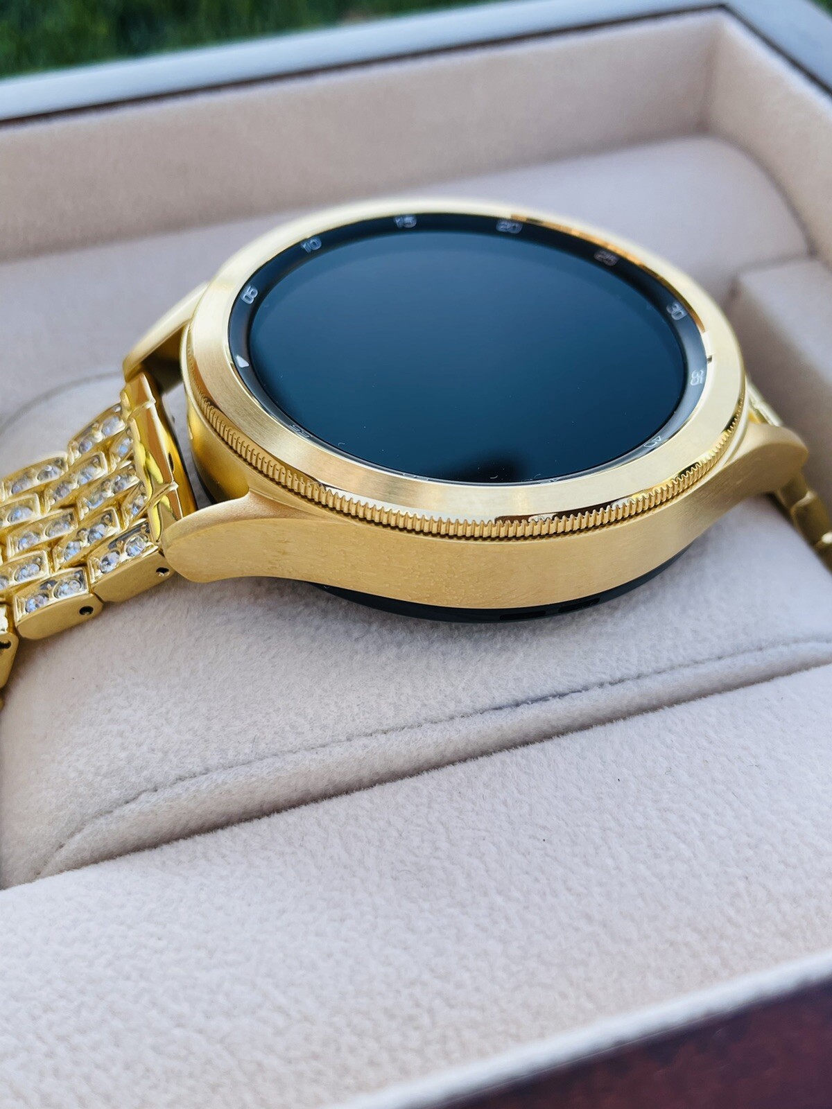 Custom 24k Gold Plated 42mm Samsung Galaxy Watch 4 Gold Diamond Rhinestone Band