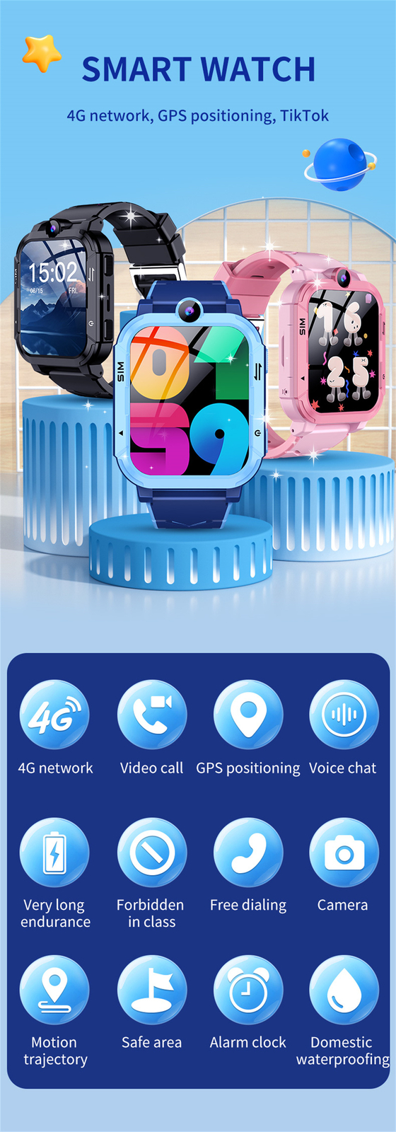 Children Smart Watch 4G Video Call GPS Smartwatch Touch Screen Sport Wristwatch