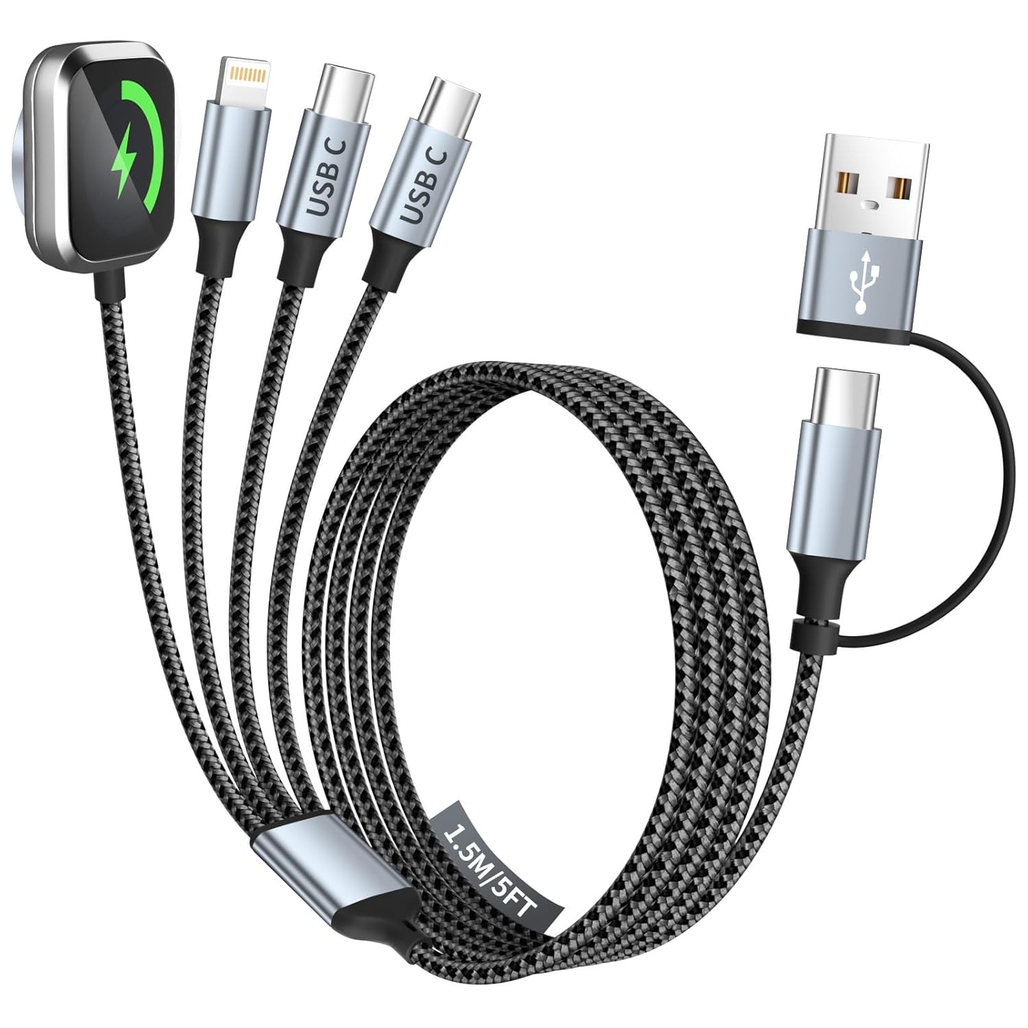 Travel Vacation Essentials 4 in 2 Dual Type C Multi Charging Cable for Watch Cha