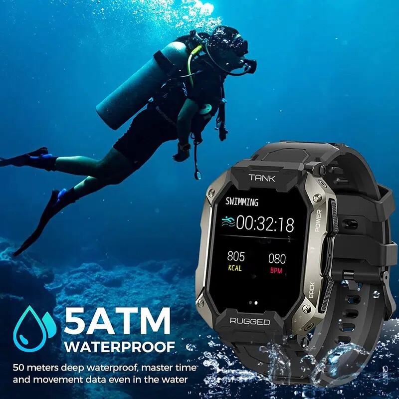 C20 Smart Watch Tactical/Military Waterproof Fit/Sprt MSGs Heart Oxy/Sleep Grey
