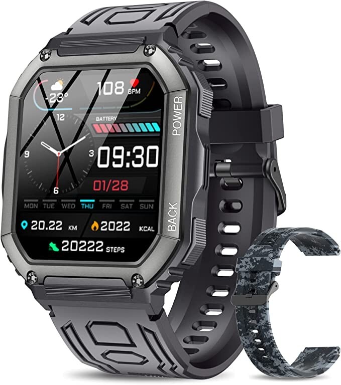 C20 Smart Watch Tactical/Military Waterproof Fit/Sprt MSGs Heart Oxy/Sleep Grey