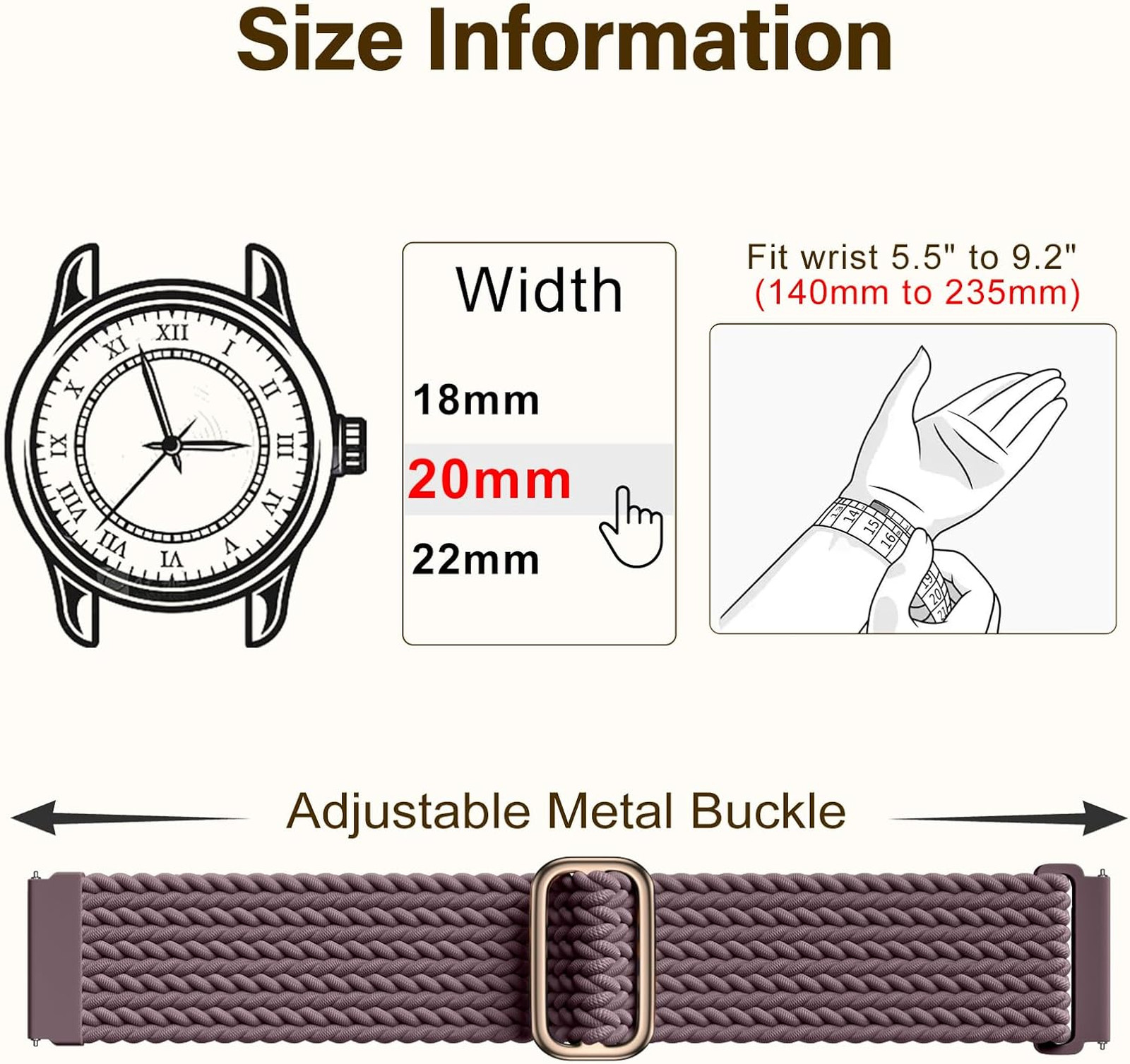 SNBLK 3 Pack 18mm 20mm 22mm Braided Watch Band Compatible with Garmin Vivoactive
