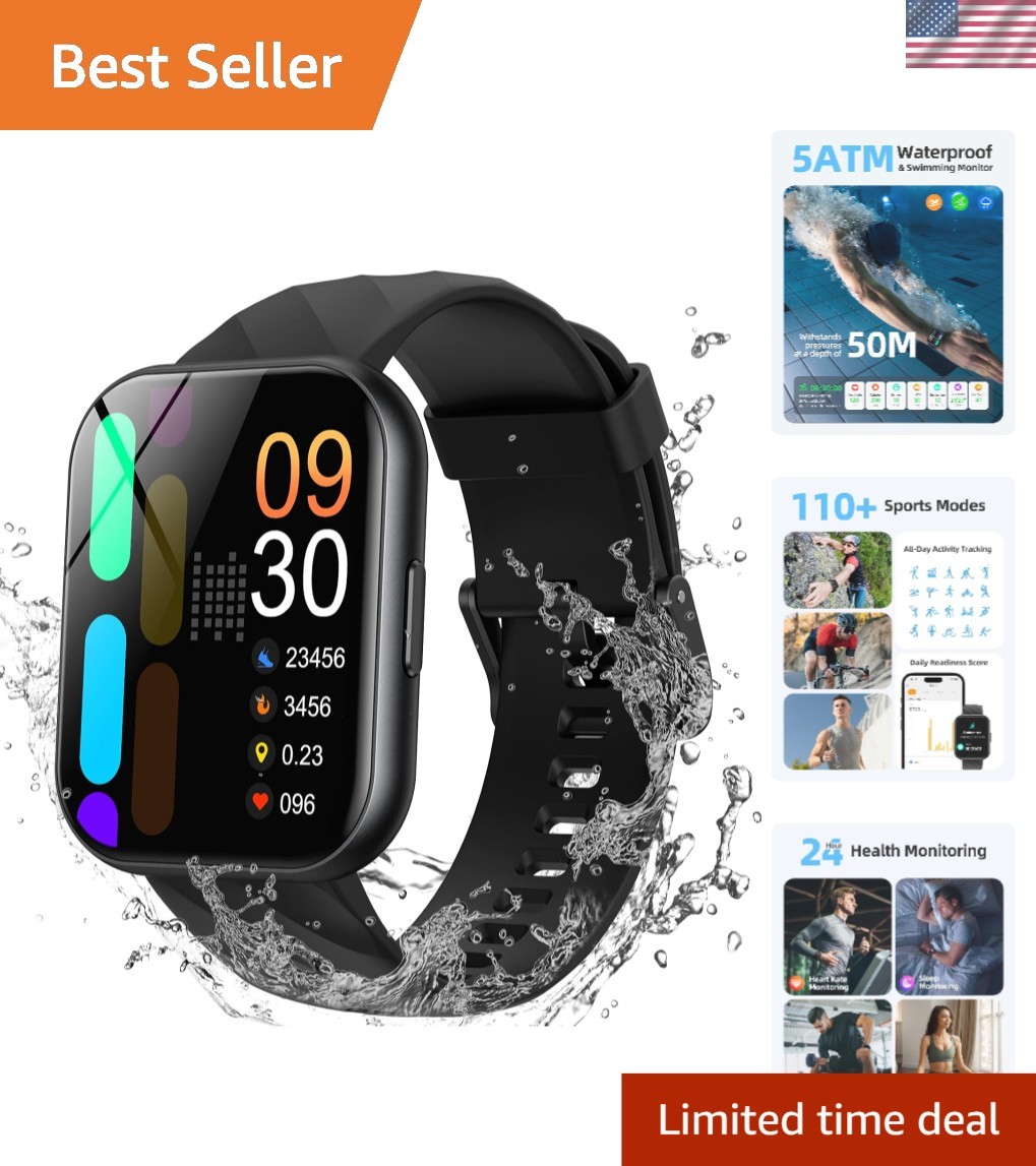 Advanced Fitness Tracker Smart Watch: Heart Rate Monitor, GPS, 200+ Faces, Black