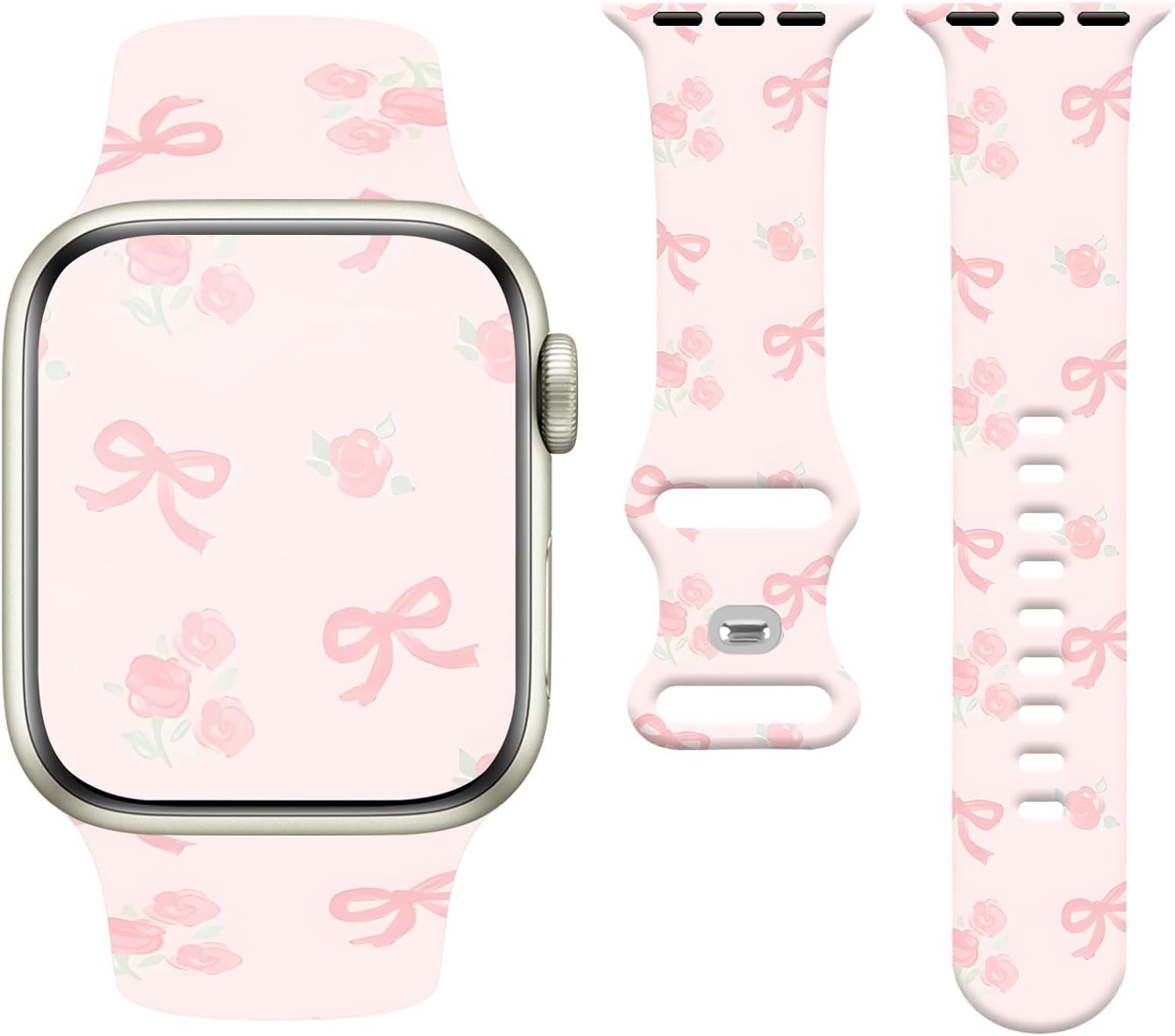 Cute Pink Bowknot Soft Silicone Watch Band for Apple Watch Series 10 38mm 40mm 4