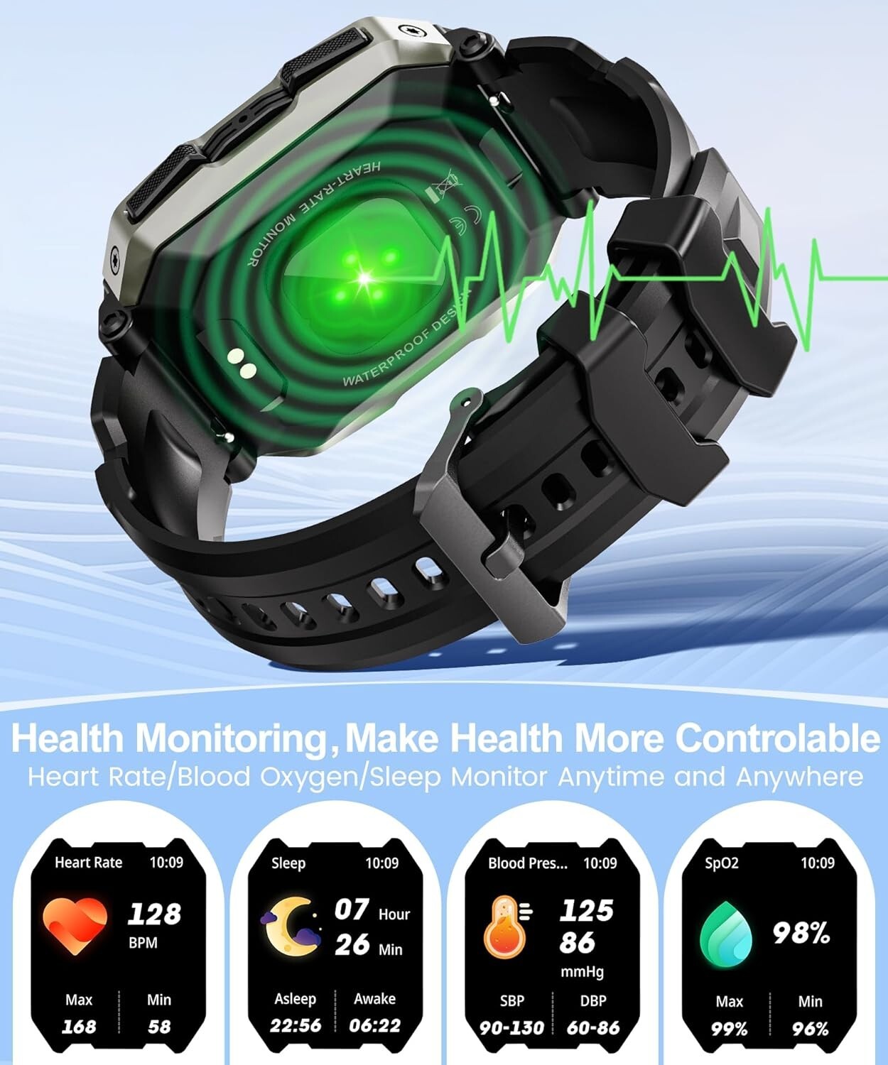 Smart Watch for Men 2.01” HD Display IP68 Waterproof for Android and iOS