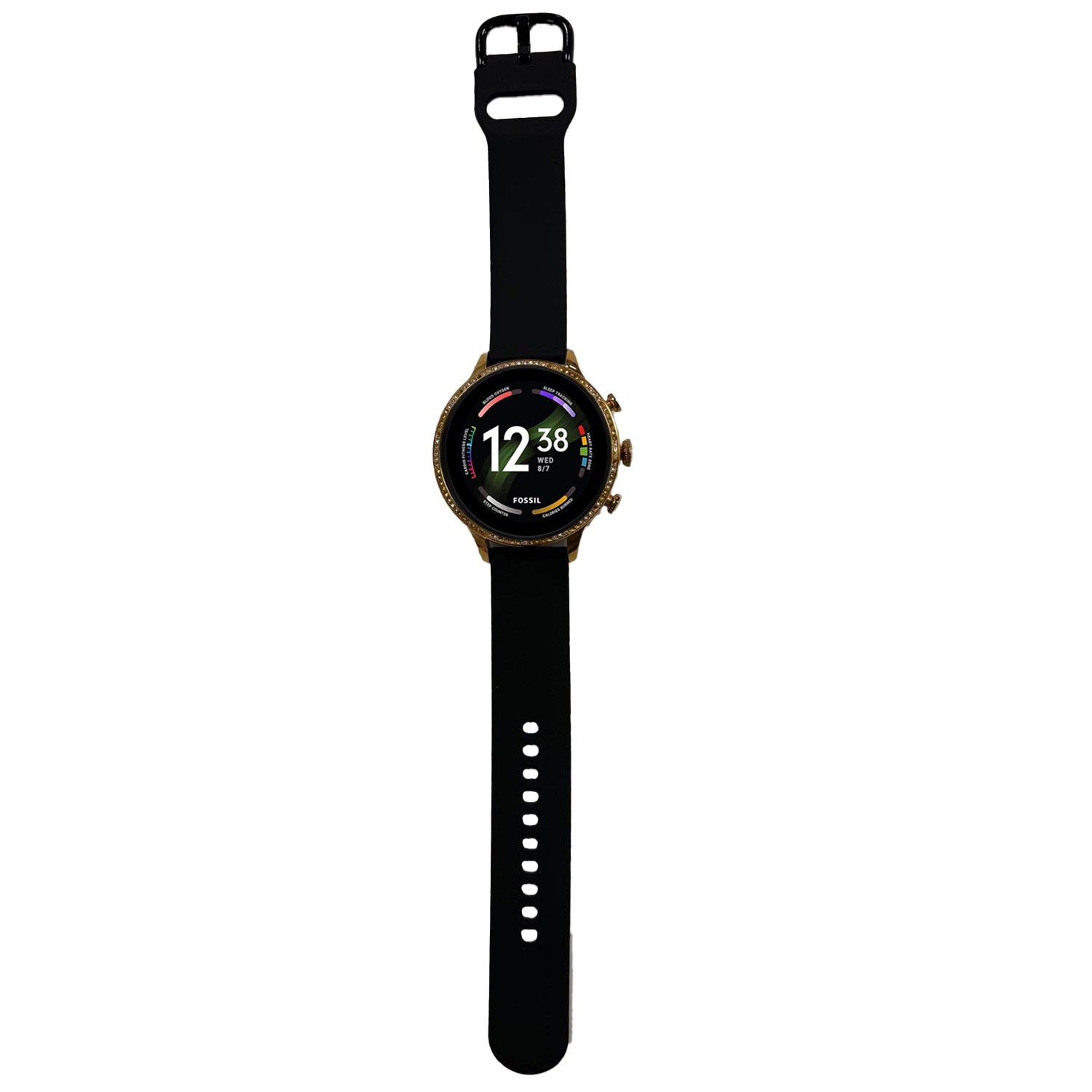 Fossil Women’s Gen 6 42mm Smartwatch Gold Face, Black Silicone Band (FTW6080V)