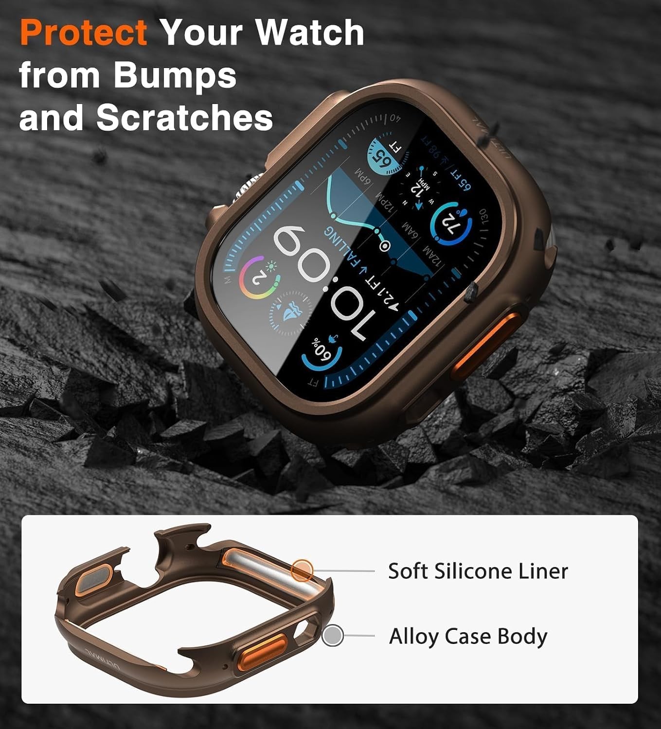 Metal Case for Apple Watch Ultra 49mm, Military Grade Shockproof Cover