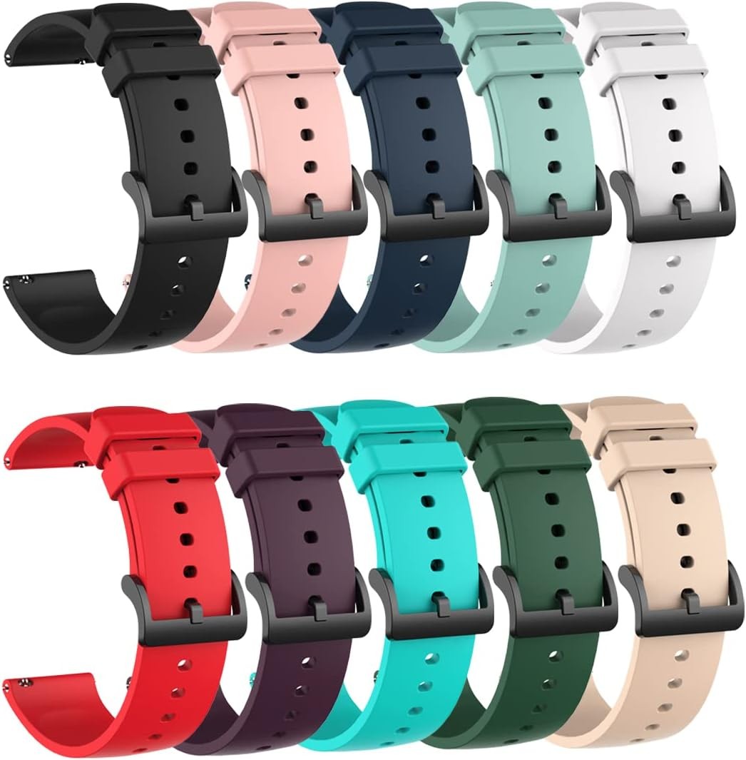 10-Pack Waterproof Silicone Strap Compatible with 22mm Smart Watches