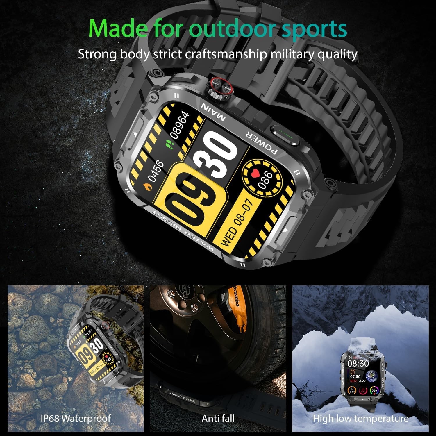 Military Smart Watch for Men Fitness Tracker Waterproof Heart Blood Oxygen
