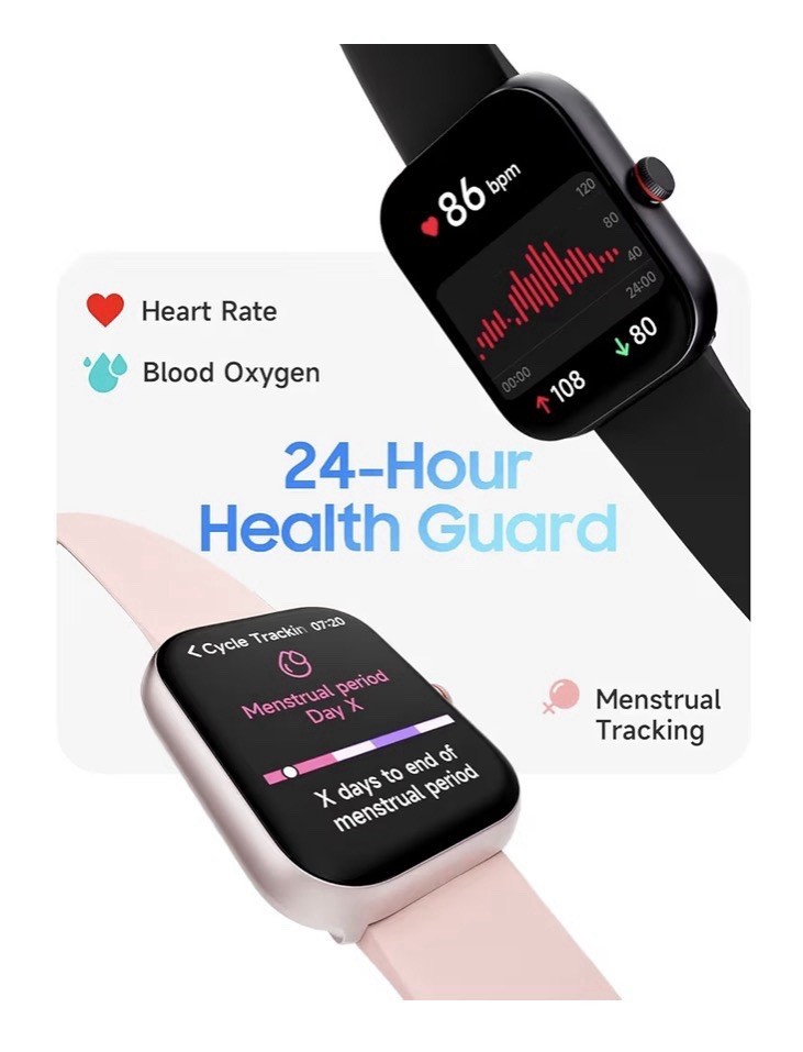 TOOBUR IDW16 1.91in Smartwatch Black Silicone Band Metal Case IP68 Alexa