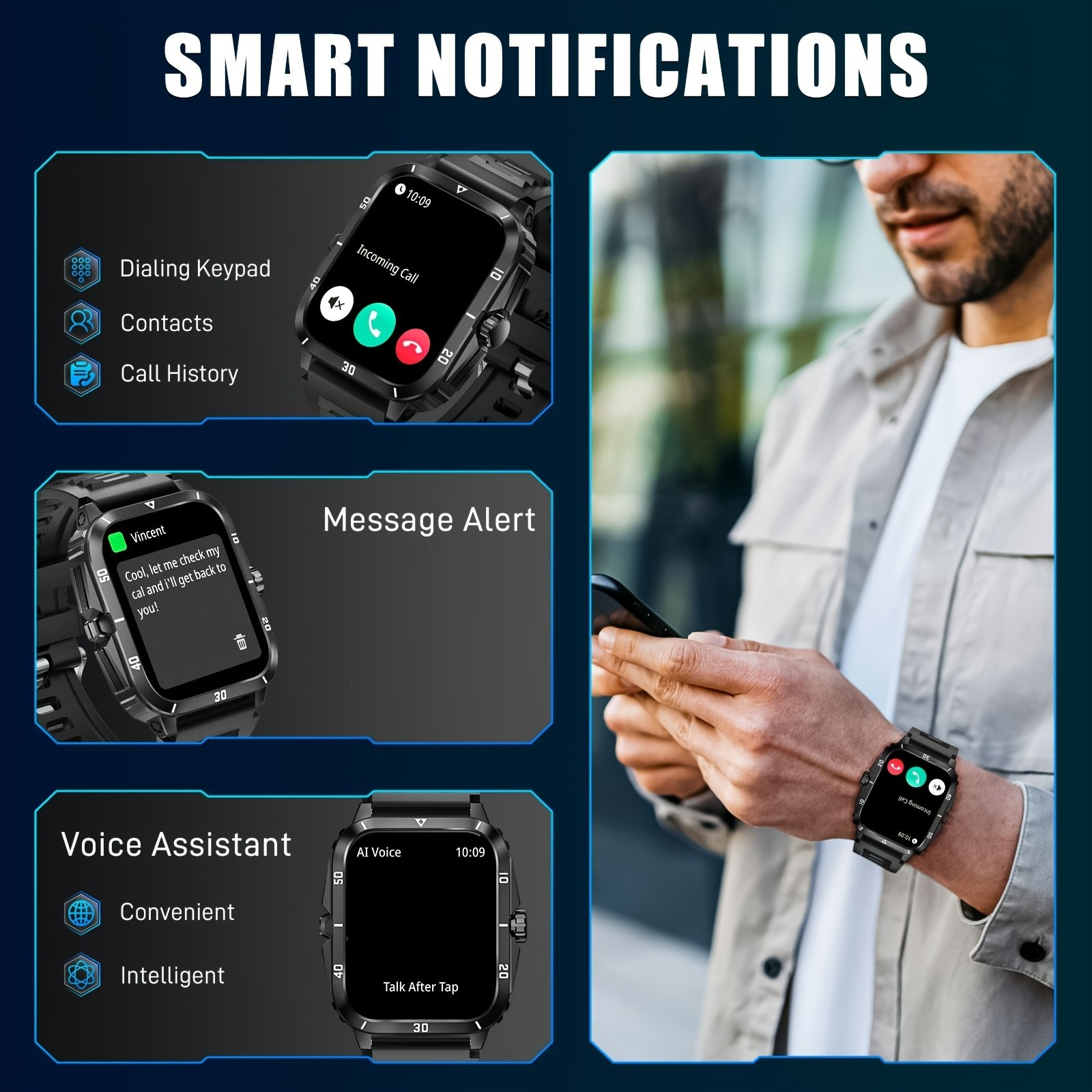 Smart Watch 1.96″ Bluetooth 5.3 Fitness 3ATM Waterproof USB for iPhone ANDROID