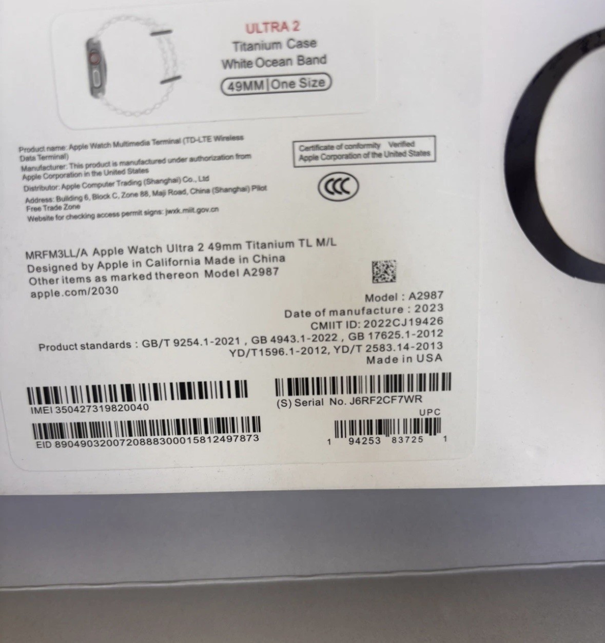 Apple Watch Ultra 2 A2987 49mm titanium case white band GPS – NEW IN BOX