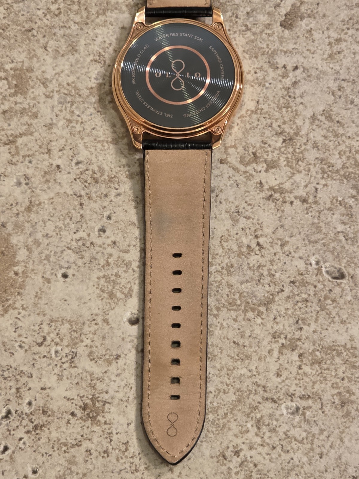 Olio One Men’s Black Leather Strap 18K Rose Gold Clad Smartwatch *UNTESTED*READ