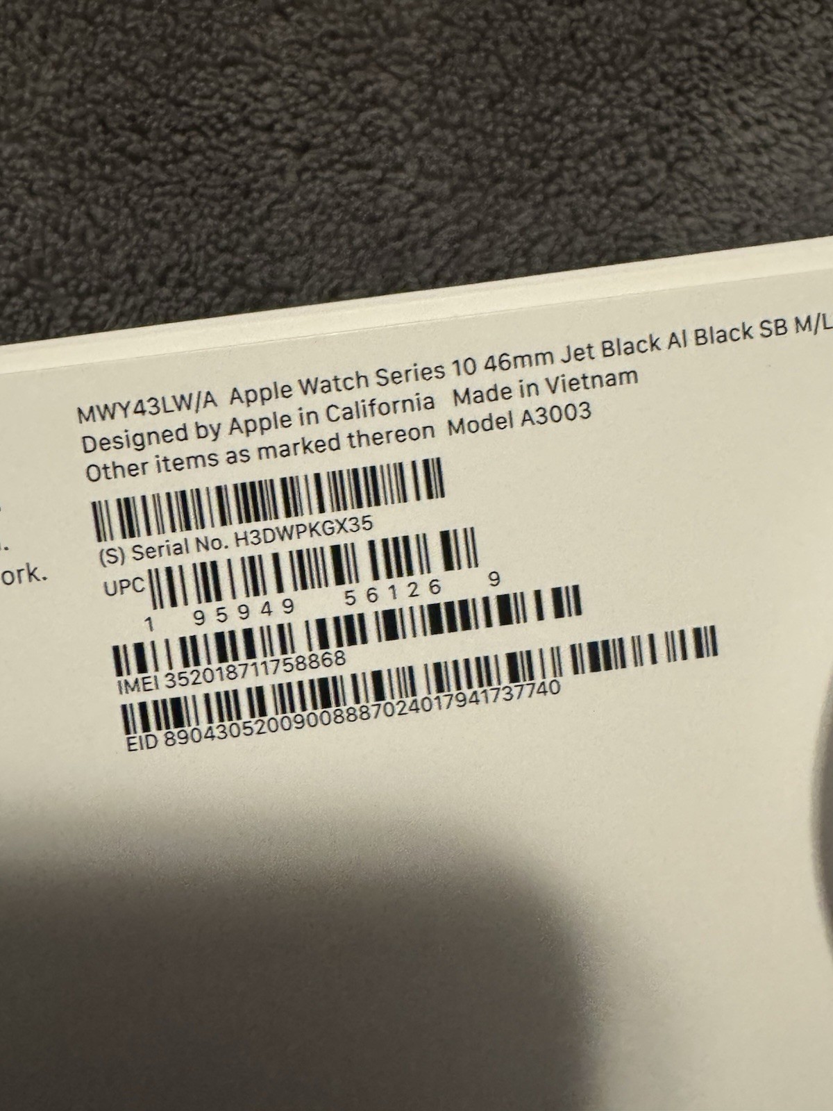 Apple Watch Series 10 46mm GPS Jet Black w/ Ink Sport Loop MWWR3LW/A Ob A