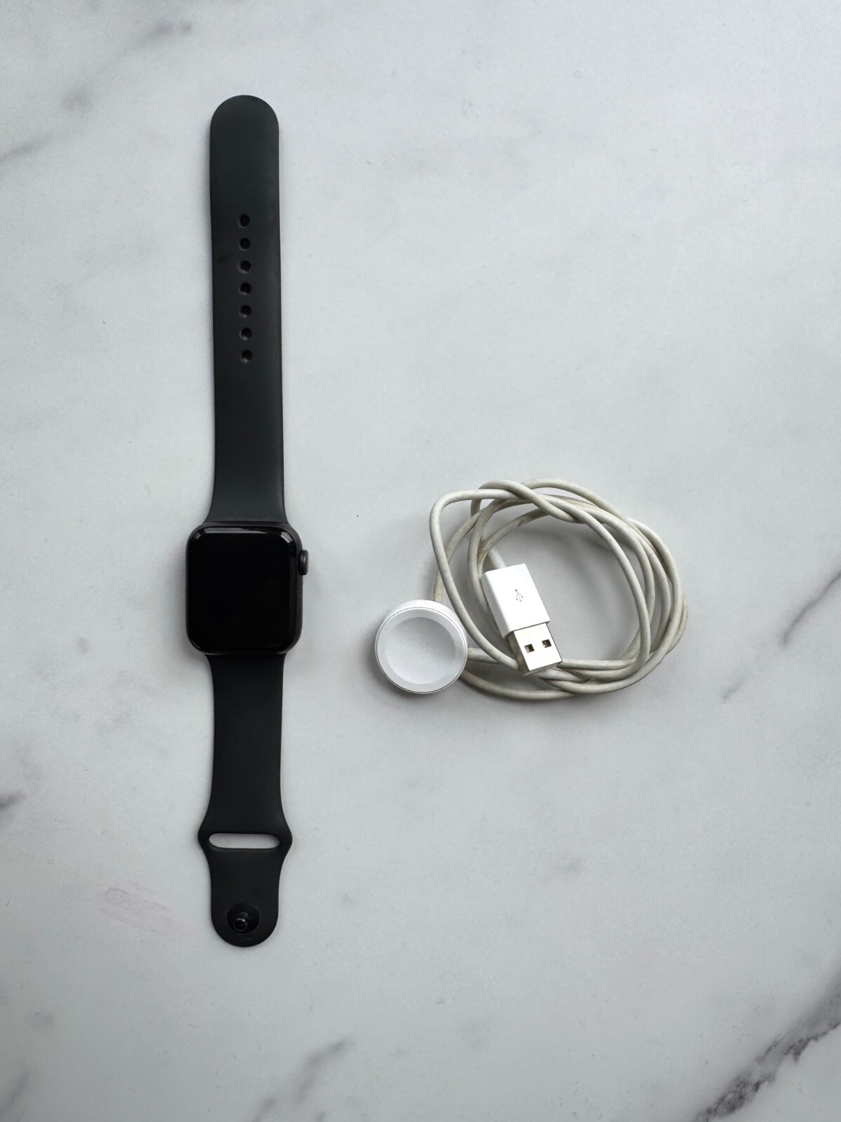 Apple Watch Series 5 44mm Space Gray Aluminum Case with Black Sport Band – S/M &