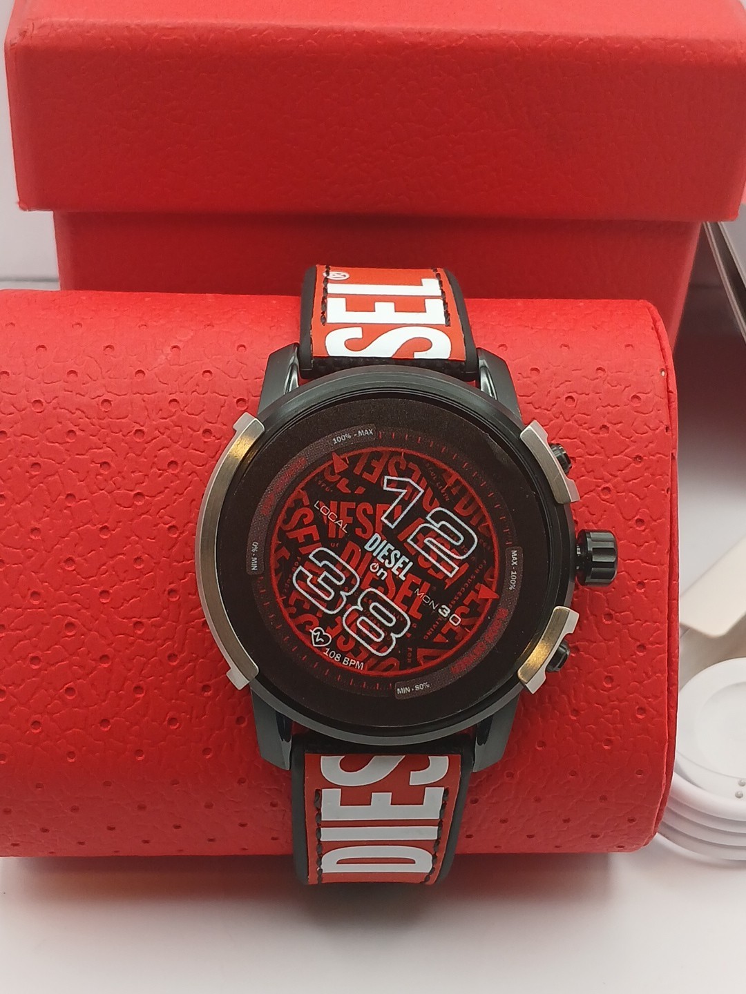 Mens Smartwatch DIESEL GRIFFED DZT2041 Silicone Canvar Black Red GEN 6