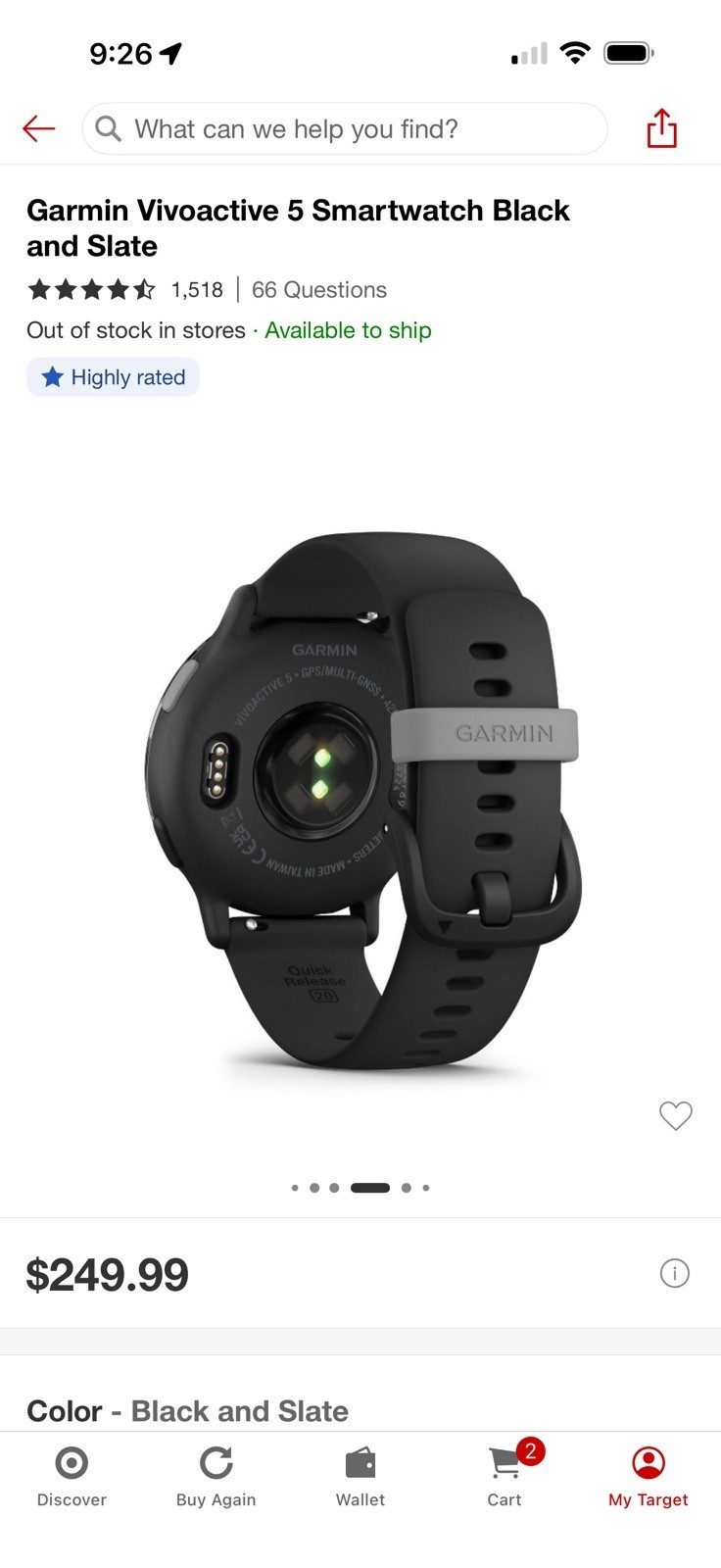 Garmin vívoactive 5 GPS Smartwatch 42mm Black/Slate Bluetooth Android iOS
